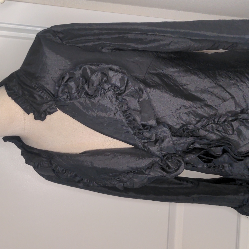 Cordelia Black Ruffle Victorian Duster Jacket Gothic Edwardian Whimsy Goth Sz M - Picture 5 of 12